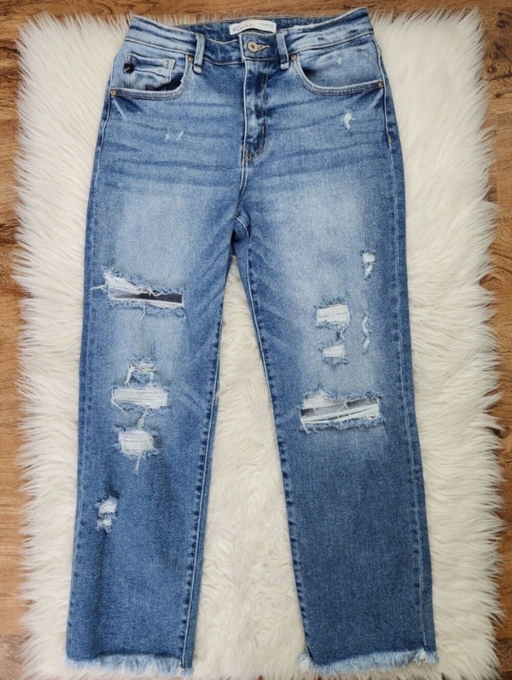 Kancan Estilo Distressed Raw Hem Straight Ankle Denim Jeans Size 26
